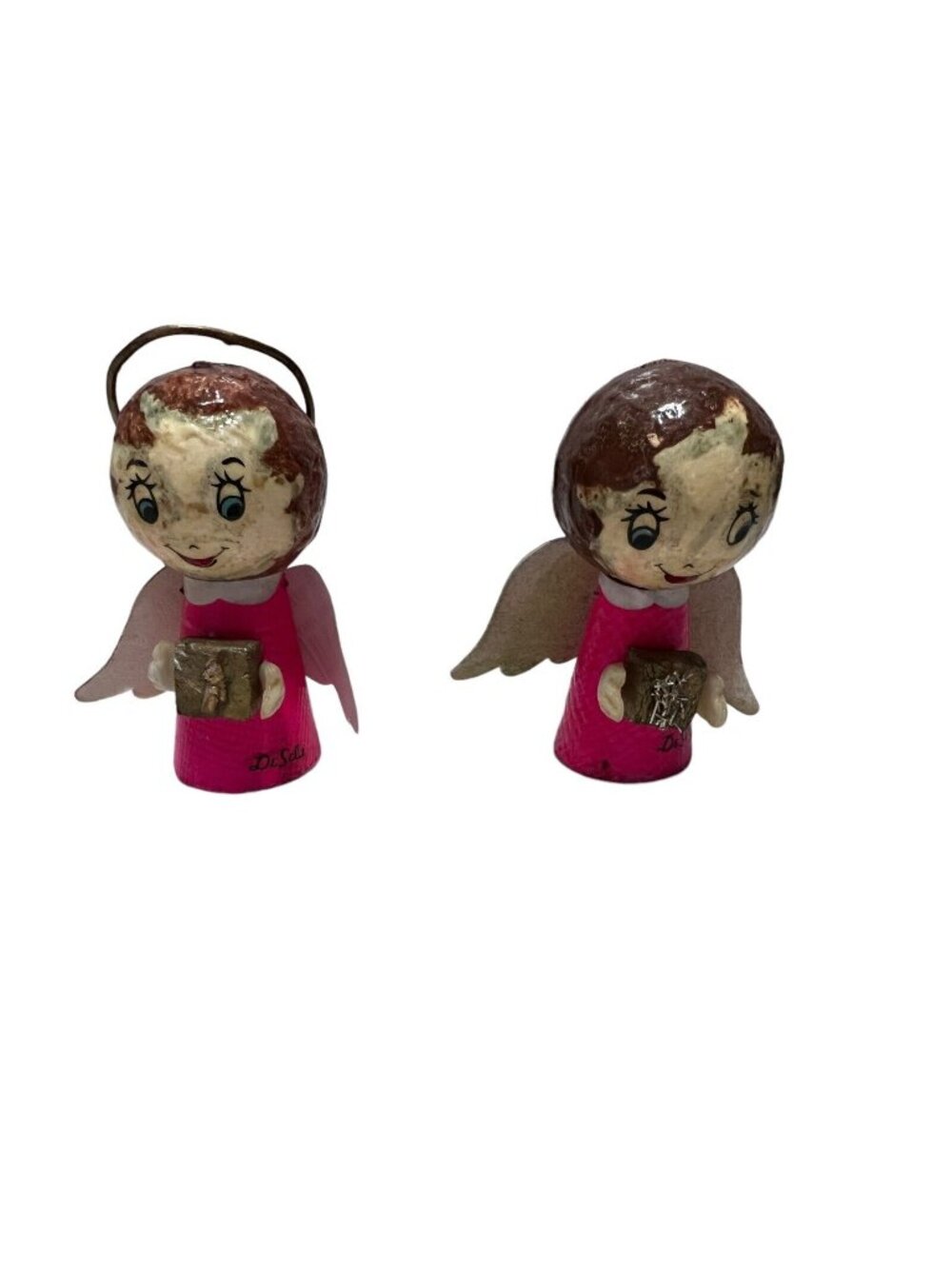 De Sela Angel Christmas Ornament Paper Mache Styrofoam Mexico Vintage Set of 2